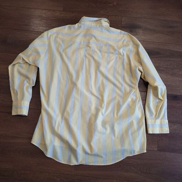 Saddle King Shirt Mens 3XL Tall Pearl Snap Yellow Stripe 19.5 USA Vintage - Picture 5 of 13